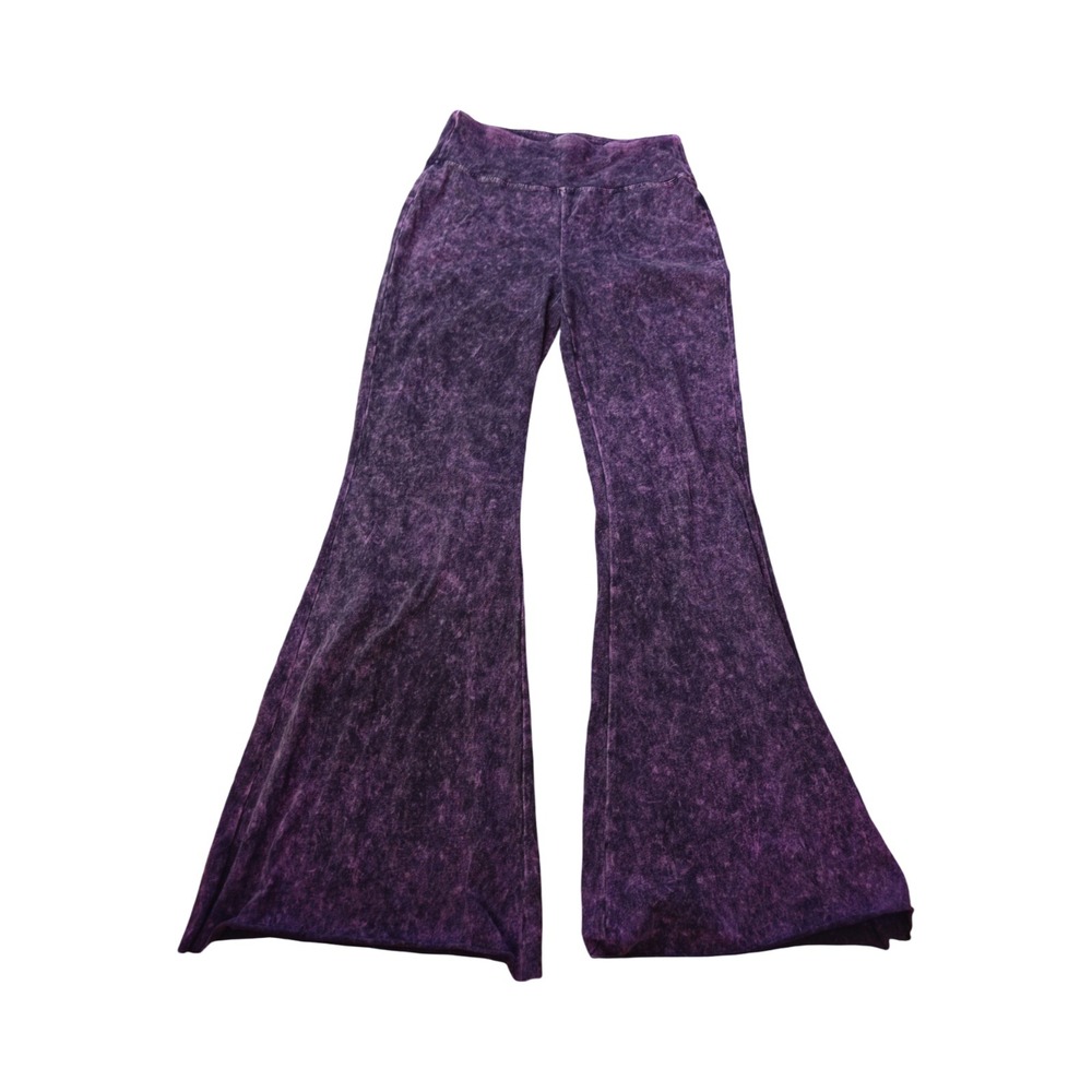 Zenana Purple Acid Wash High Waist Flare Bell Bottom Pants 1X